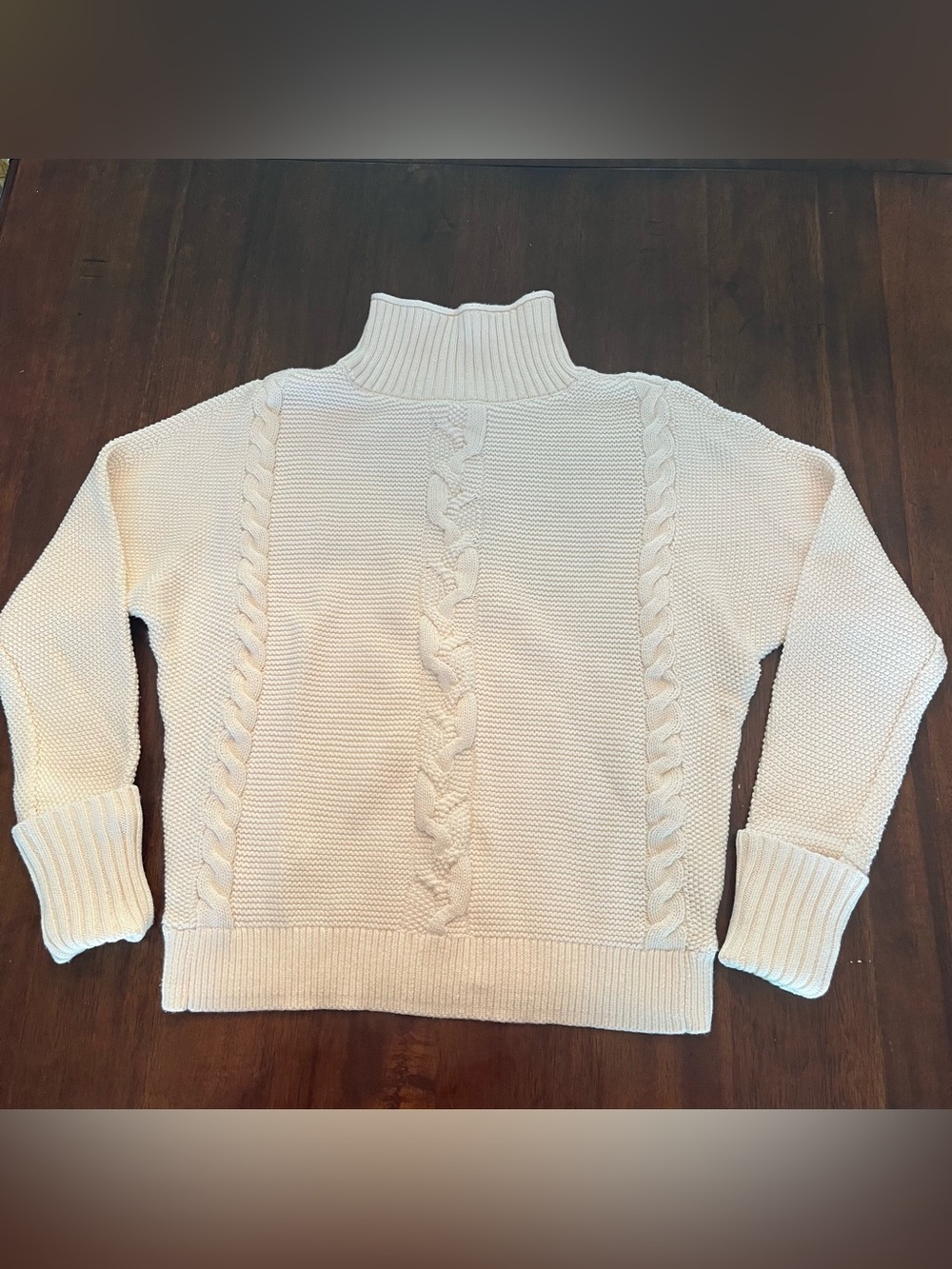 Gap Women’s 100% Cotton Ivory Mock Neck Cable Knit Sweater Size S